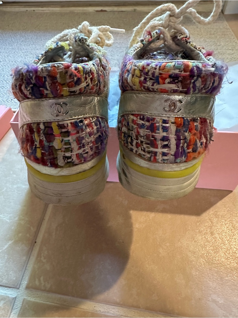 CHANEL Multicolor Tweed and Gold Leather Sneakers - Picture 5 of 7